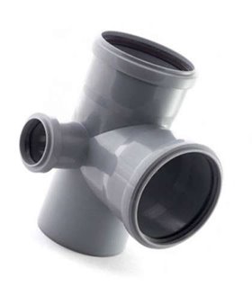 Крестовина канализационная серая внутренняя  двухплоскостная 110*110*50*87 левая